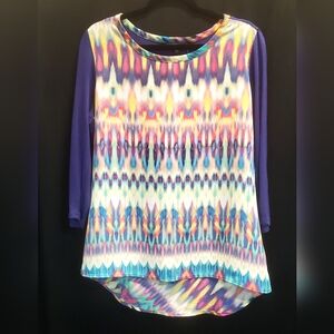 Signature Studio - multi colored pastel and purple 3/4 sleeve blouse